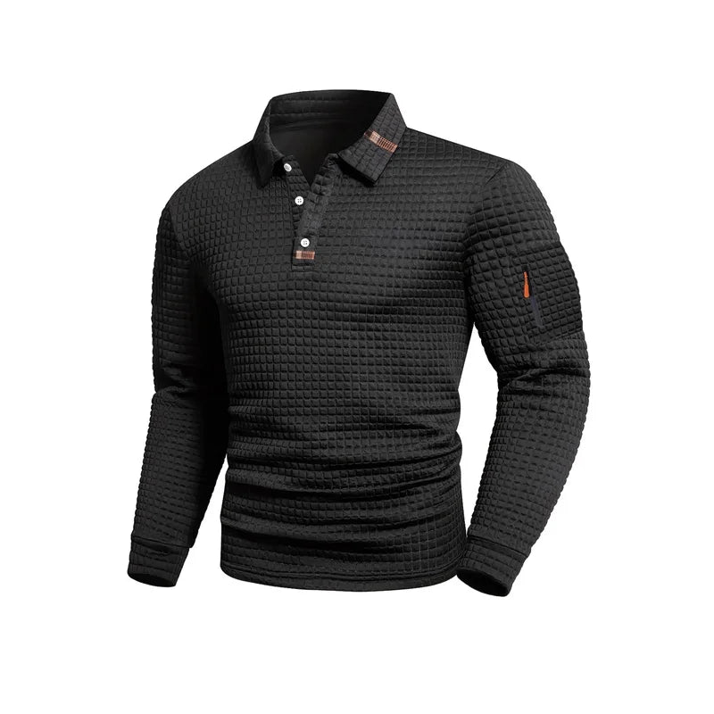 Arm Pocket Solid Turn-down Collar Polo Shirt