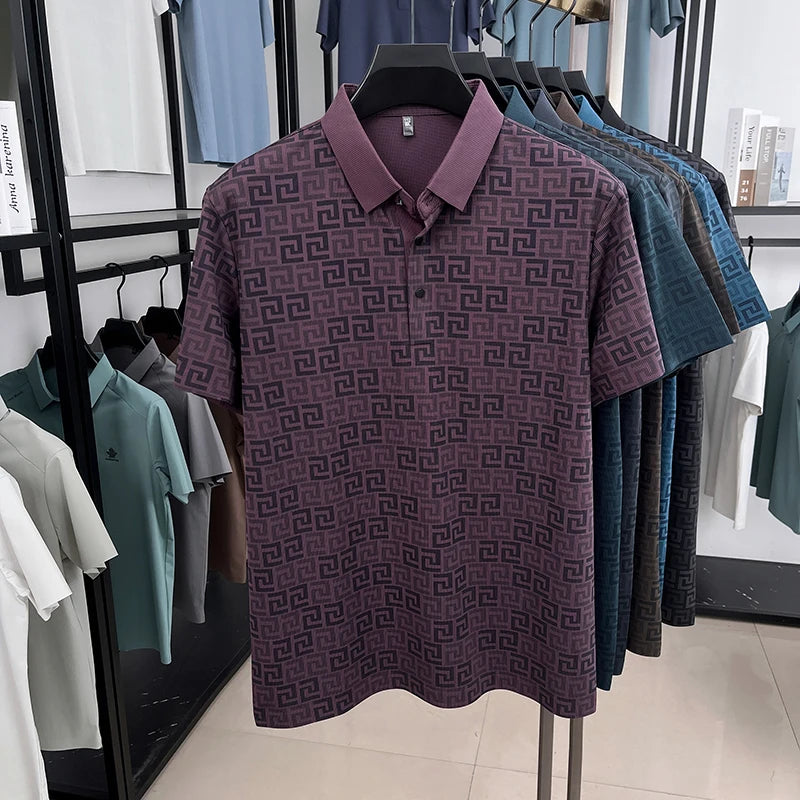 Jacquard Maze Pattern Men's Polo Shirt