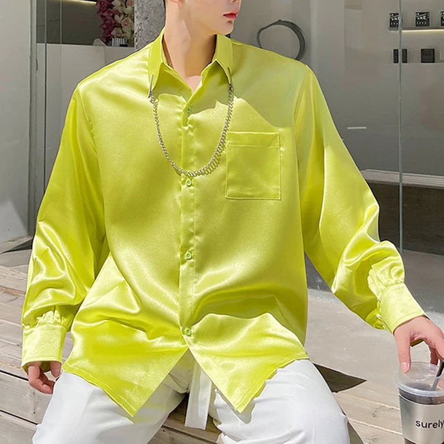 Solid Color Chain Decor On Collar Shirt