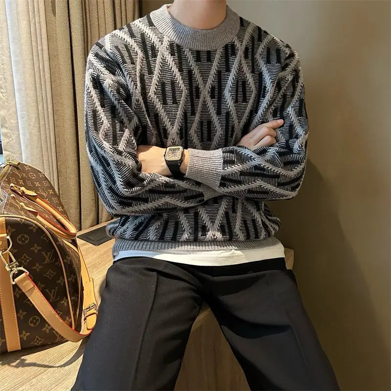 Contrast Spliced Plaid Casual Sweater