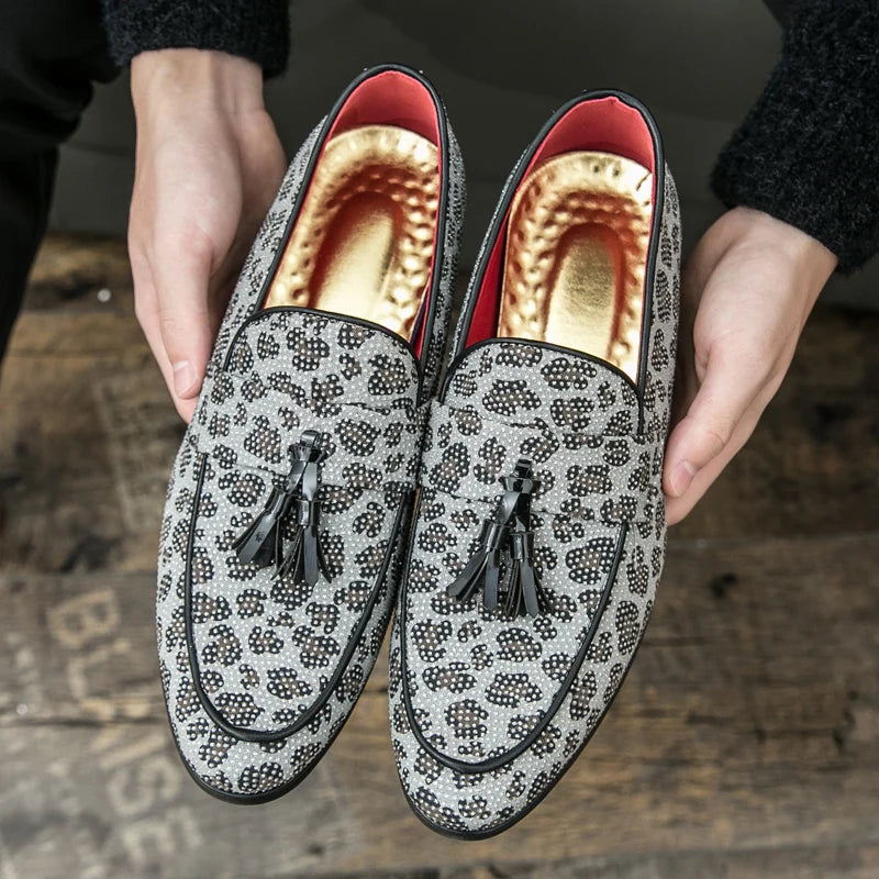 Rhinestone Leopard with Tassels Loafers