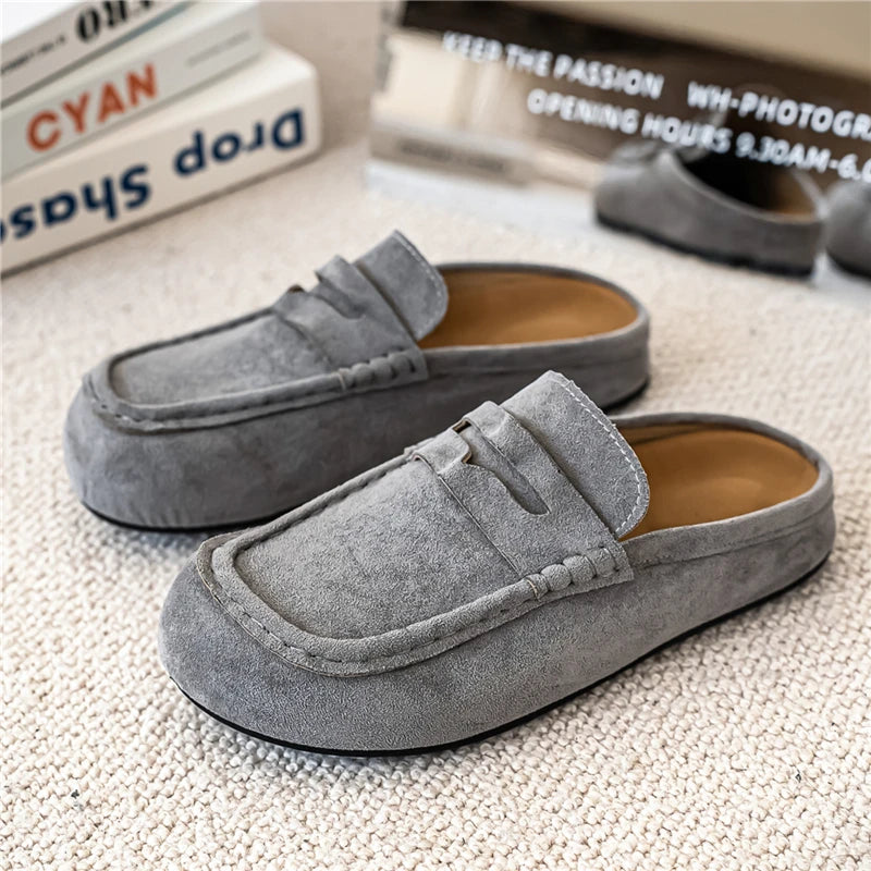 Minimal Moc-Toe Suede Mules Loafers