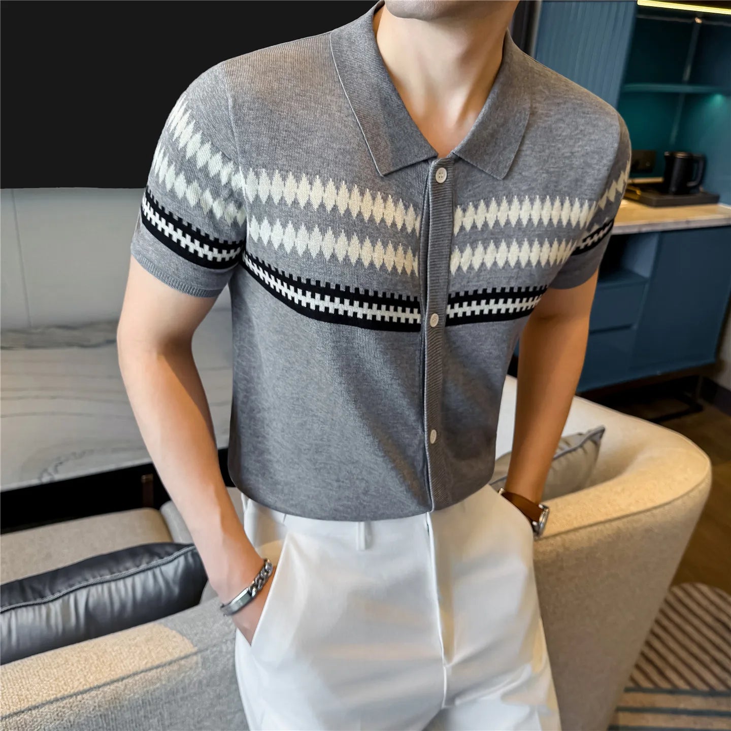 Lyocell Knitted Single Buttoned Shirt