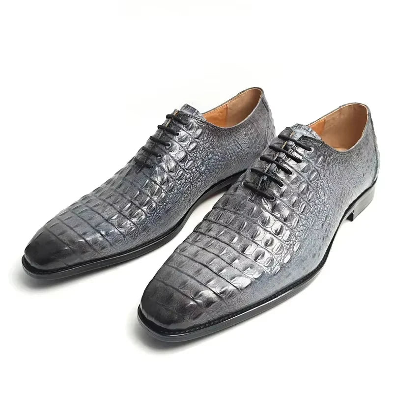 Grey Color Crocodile Leather Pattern Shoes