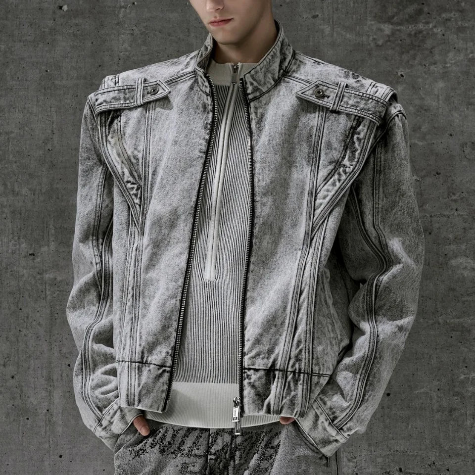 Grey Retro Vintage Washed Denim Jacket