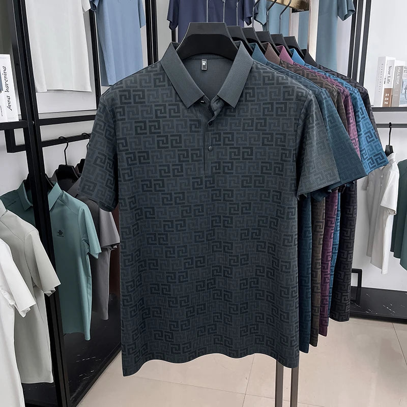 Jacquard Maze Pattern Men's Polo Shirt
