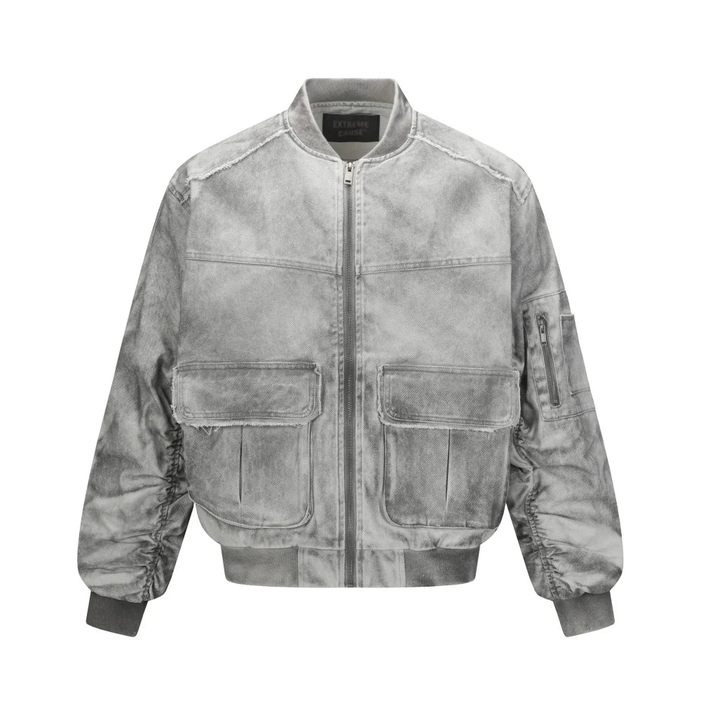 Retro Distressed Color Cargo Jacket