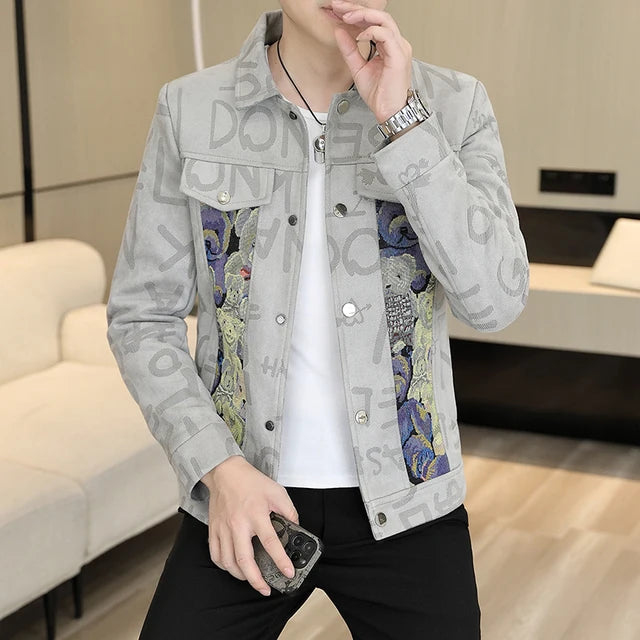 Letter Bear Printed Patchwork Jacket