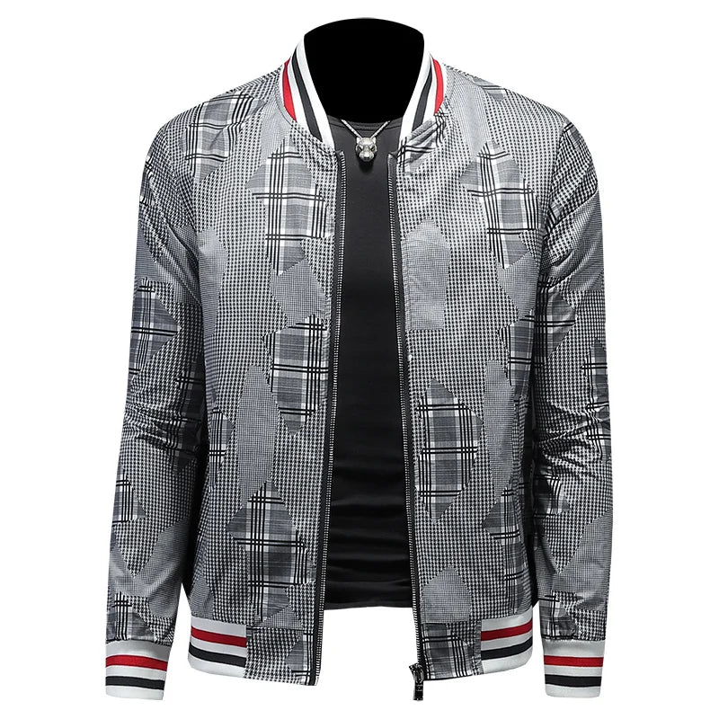 Gray Color Plaid Pattern Jacket