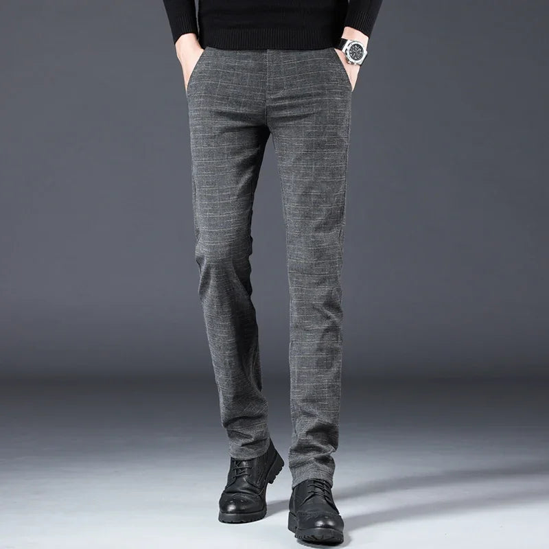 Plaid Straight Fashionable Slim Trousers