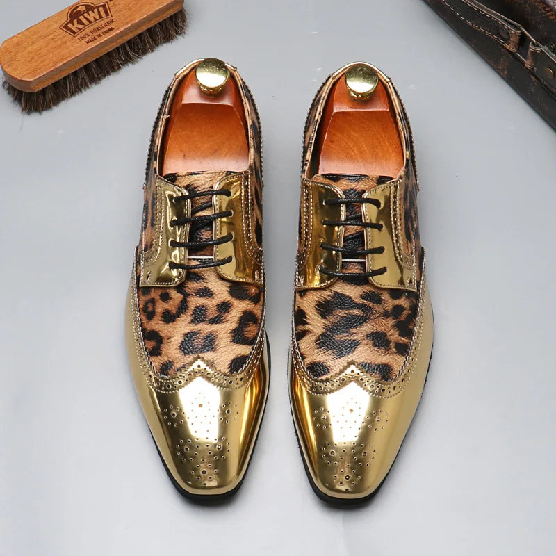 Golden Silver Leopard Men's Shoes