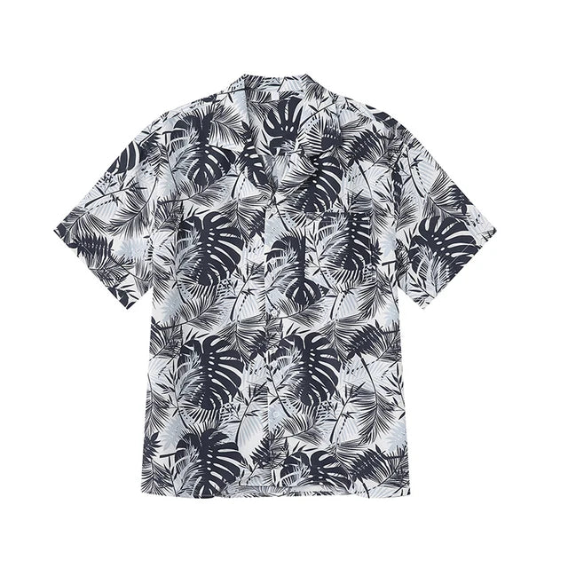 Leaf Printing Turn-down Collar Shirt