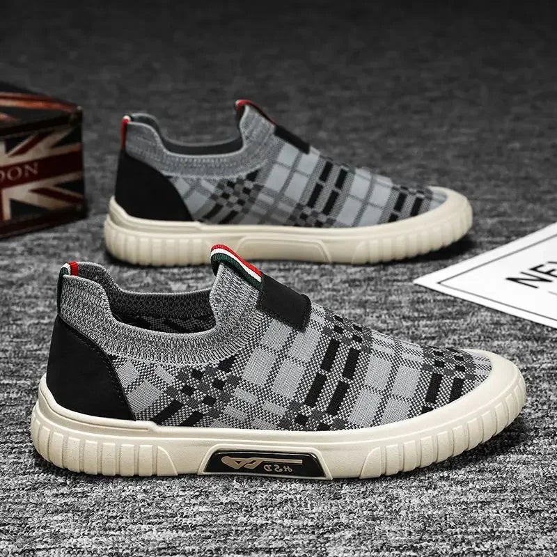 Plaid Air Mesh Slip-On Sneakers