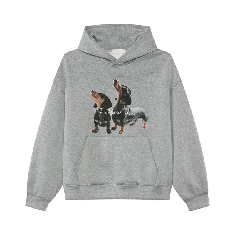 Solid Dog Printed Letter Loose Hoodie