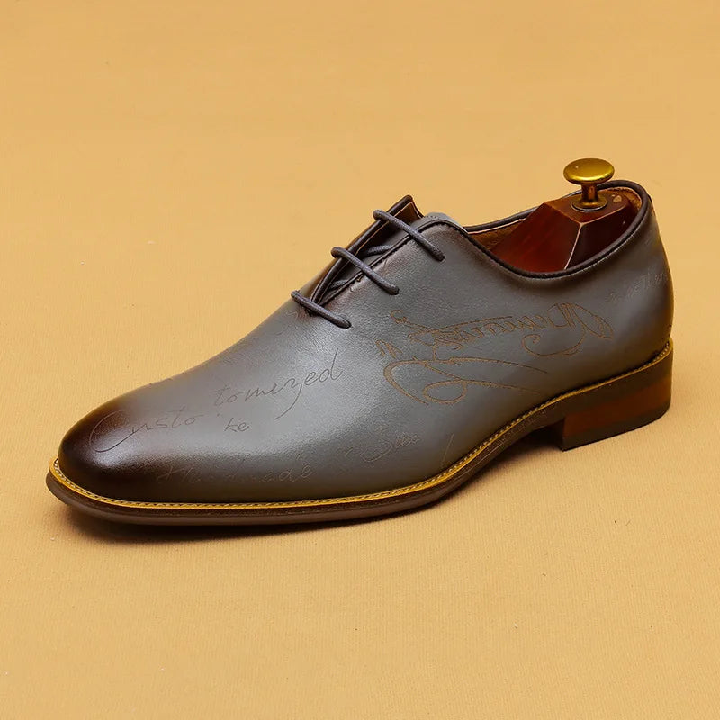 Italic Letter Pattern Leather Men's Shoes