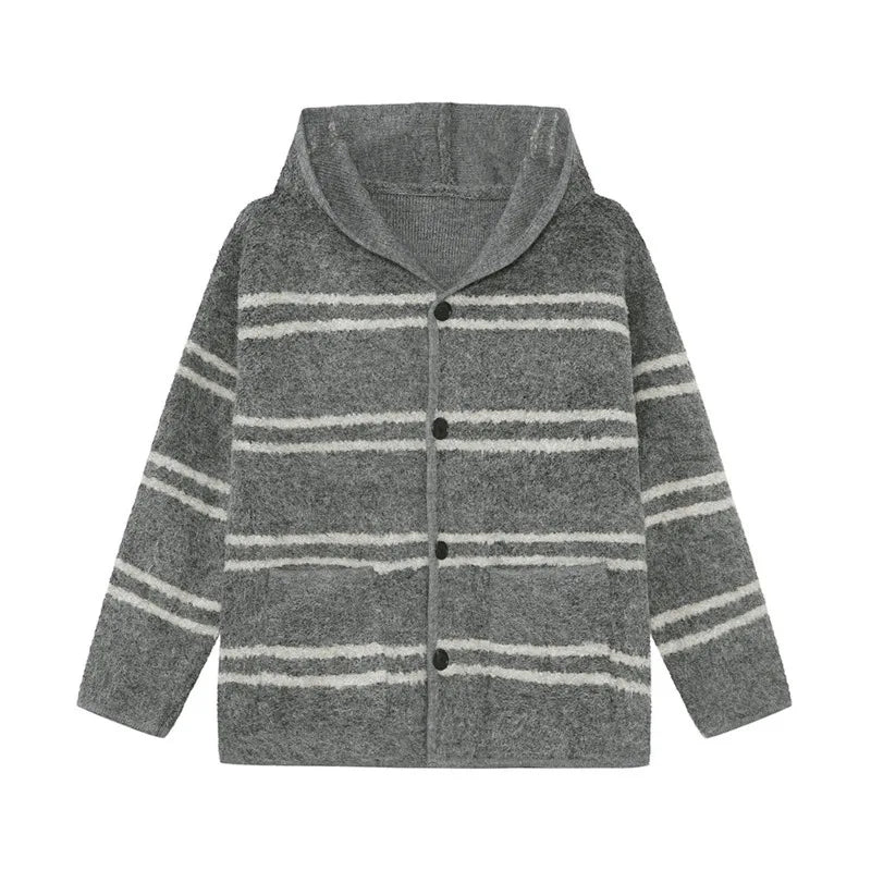 Striped Contrast Knitting Hooded Cardigan