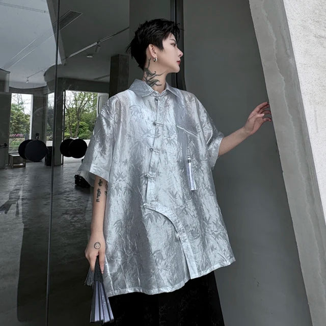 Asymmetrical Tassel Diagonal Placket Shirt