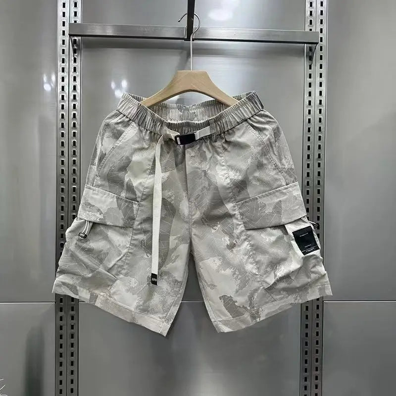 Printed Big Pocket Drawstring Shorts