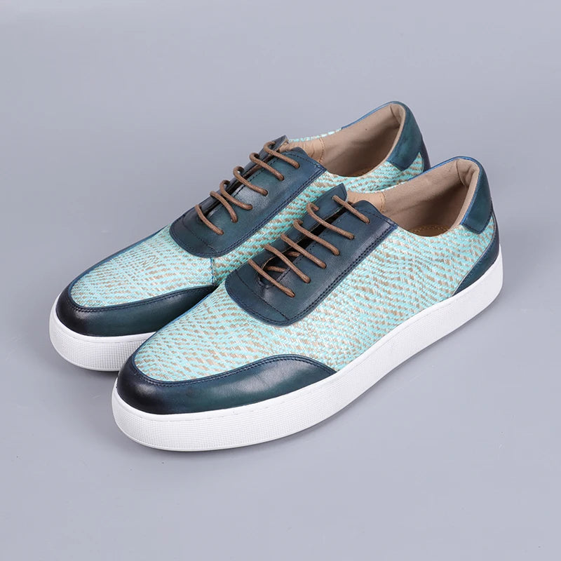 Geometric Woven Pattern Men's Flat Sneakers