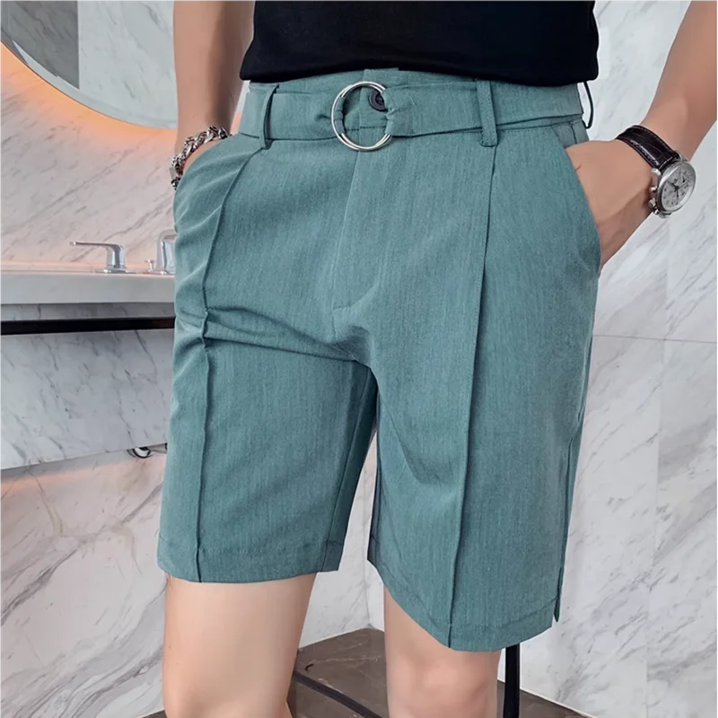 Pleated Solid Color Suit Shorts