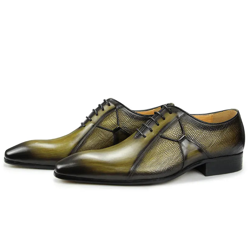 Green Pointed Toe Leather Oxford Shoes
