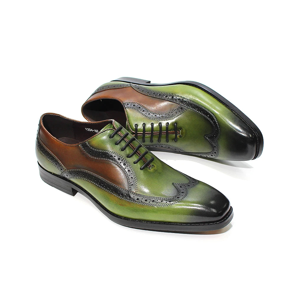 Green Mixed Colors Oxford Wingtip Shoes