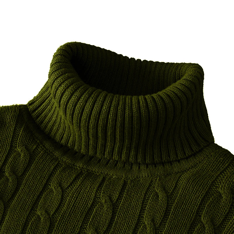 Casual Solid Cable-knit Turtleneck Sweater