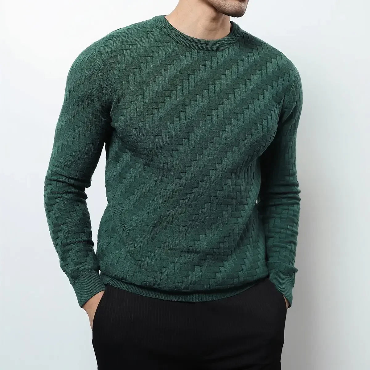 Solid Jacquard Woven Plaid Sweater