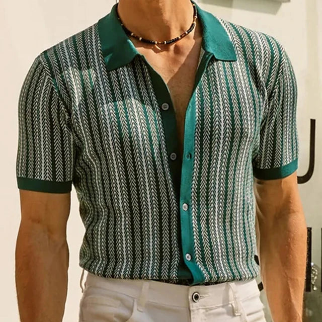 Geometric Knitted Printed Short Sleeve Shirt