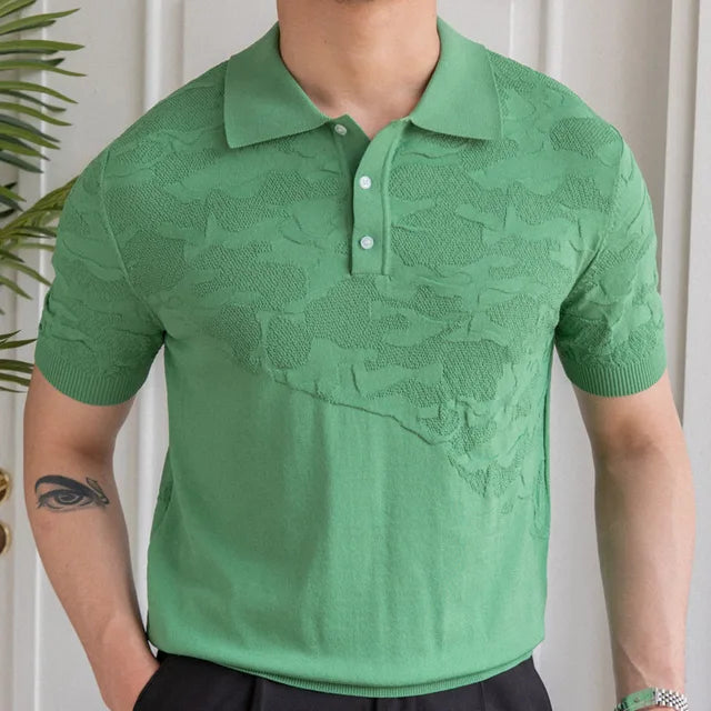 Stitching Casual Jacquard Polo Shirt