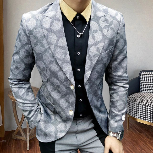 Grey Geometric Printed Blazer