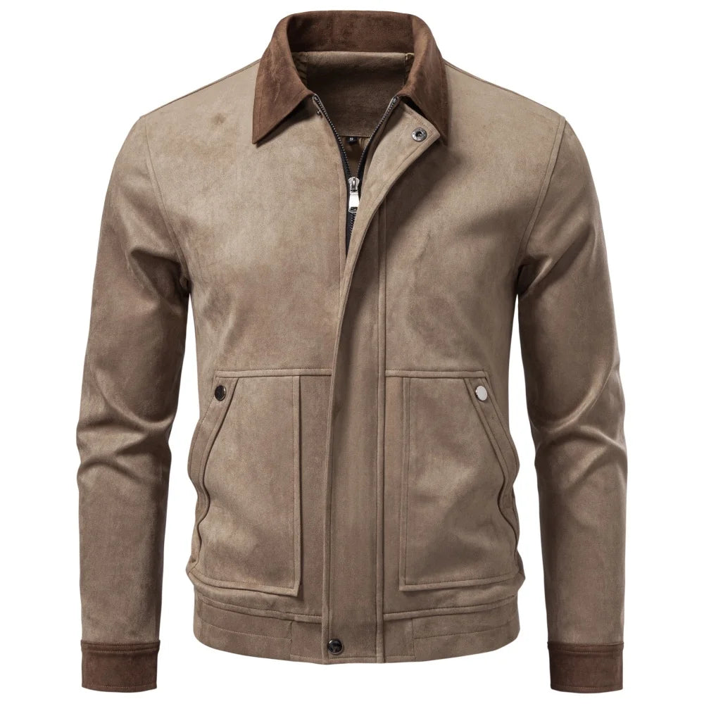Faux Suede Zip-Up Lapel Jacket
