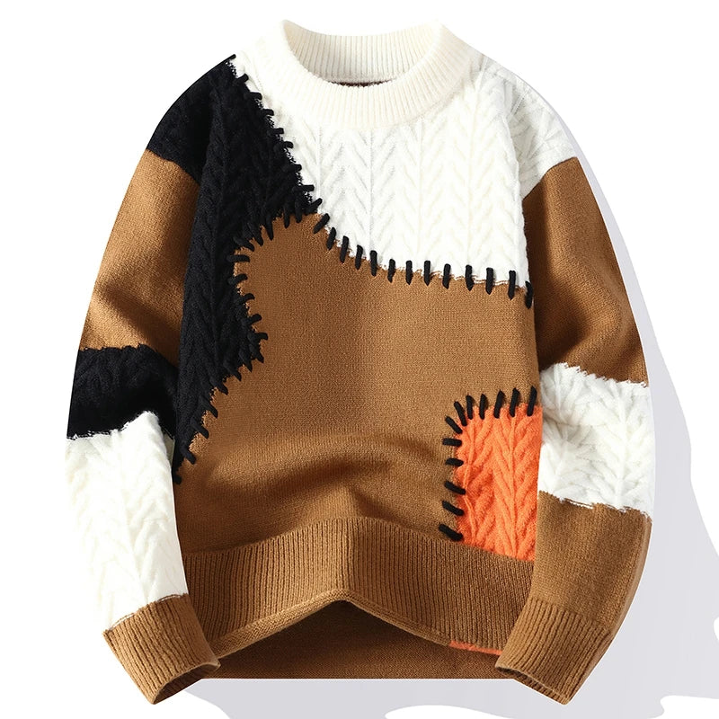 Patchwork Stitches Color Blocks Sweater