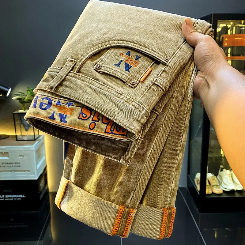Embroidery Letter on Pocket Retro Jeans