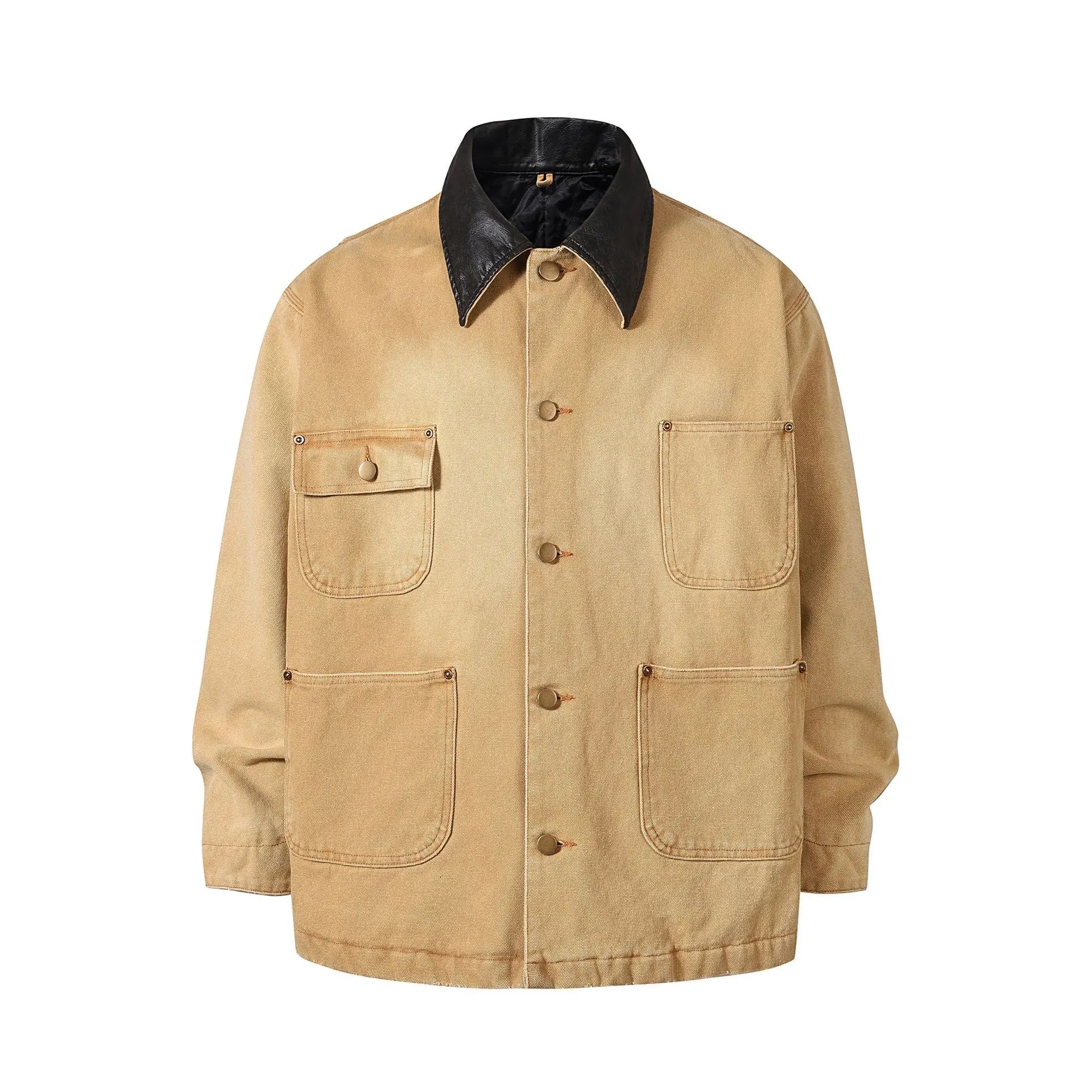 Solid Multi-Pockets Cotton Jacket