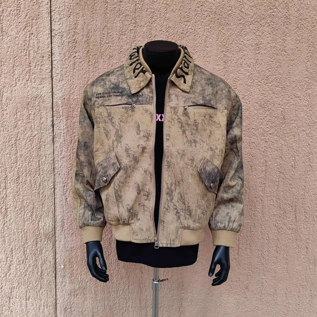 Letter Washed Zip-Up Flight Jacket