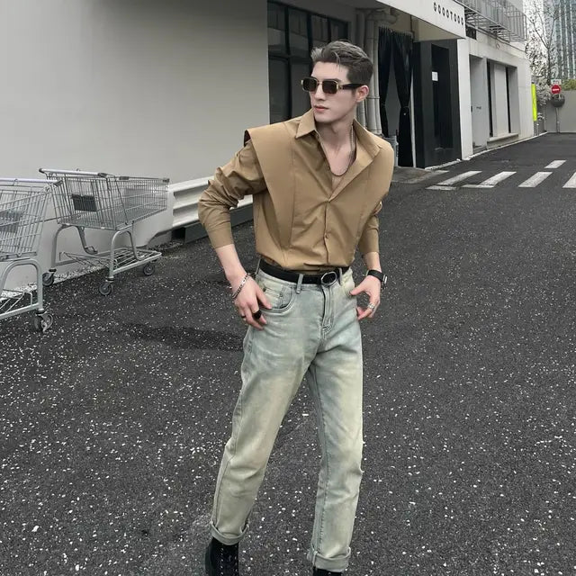 Solid Sharp-Shoulder Loose Shirt