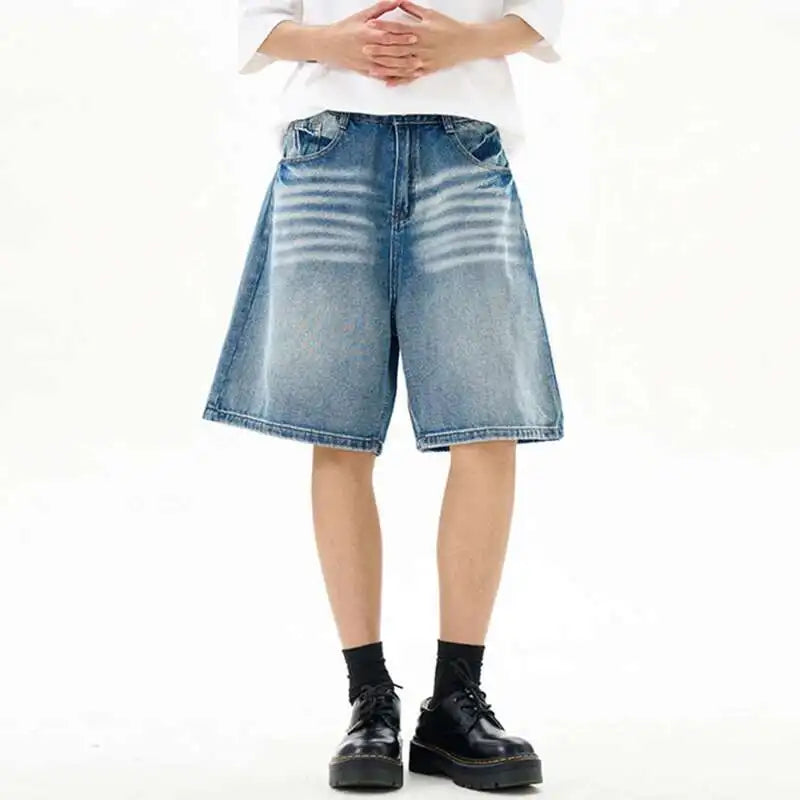 Denim Washed Five Quarter Loose Shorts