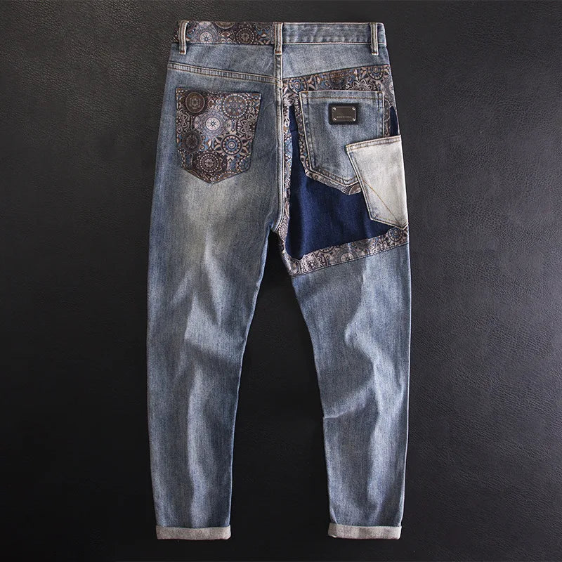 Patchwork Geometric Pattern Design Jeans