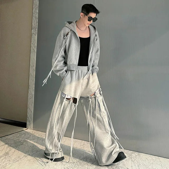 Hollowed Out Strap Hoodie Pants Set