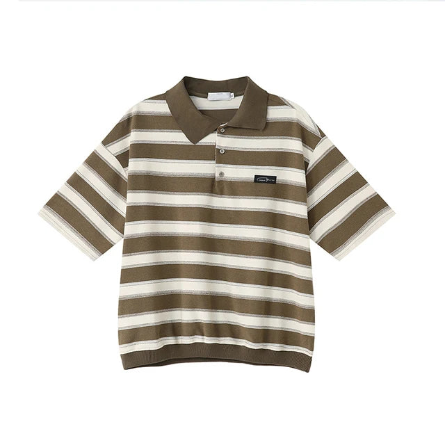 Stripe Contrasting Color Style Polo Shirt