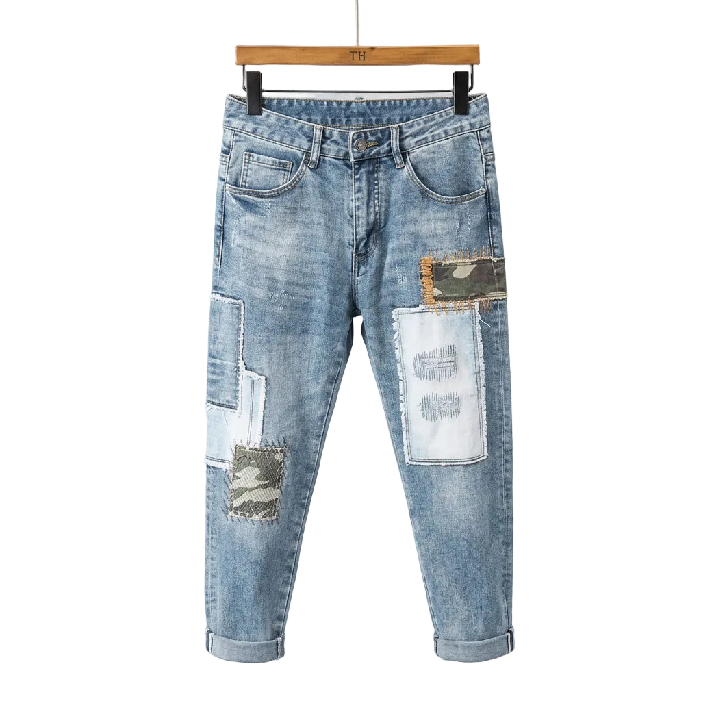 Patchwork Design Denim Men's Jeans