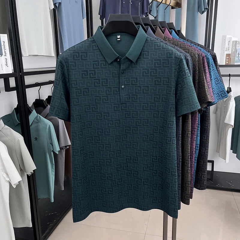Jacquard Maze Pattern Men's Polo Shirt