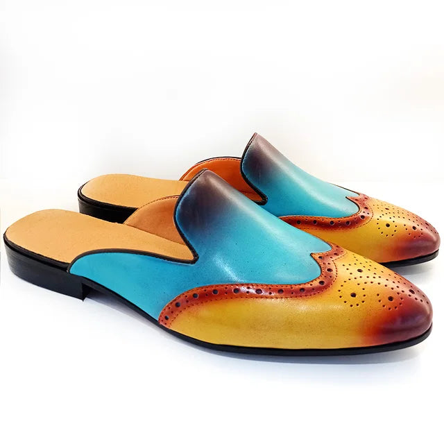 Mixed Colors Leather Mules Shoes