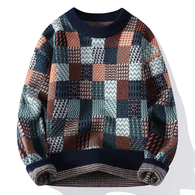 Vintage Geometric Checkered Pattern Sweater