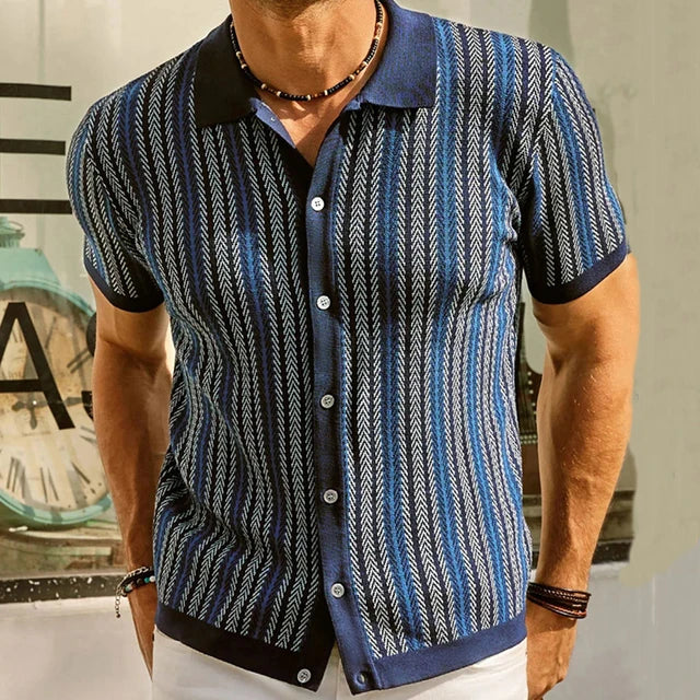 Geometric Knitted Printed Short Sleeve Shirt