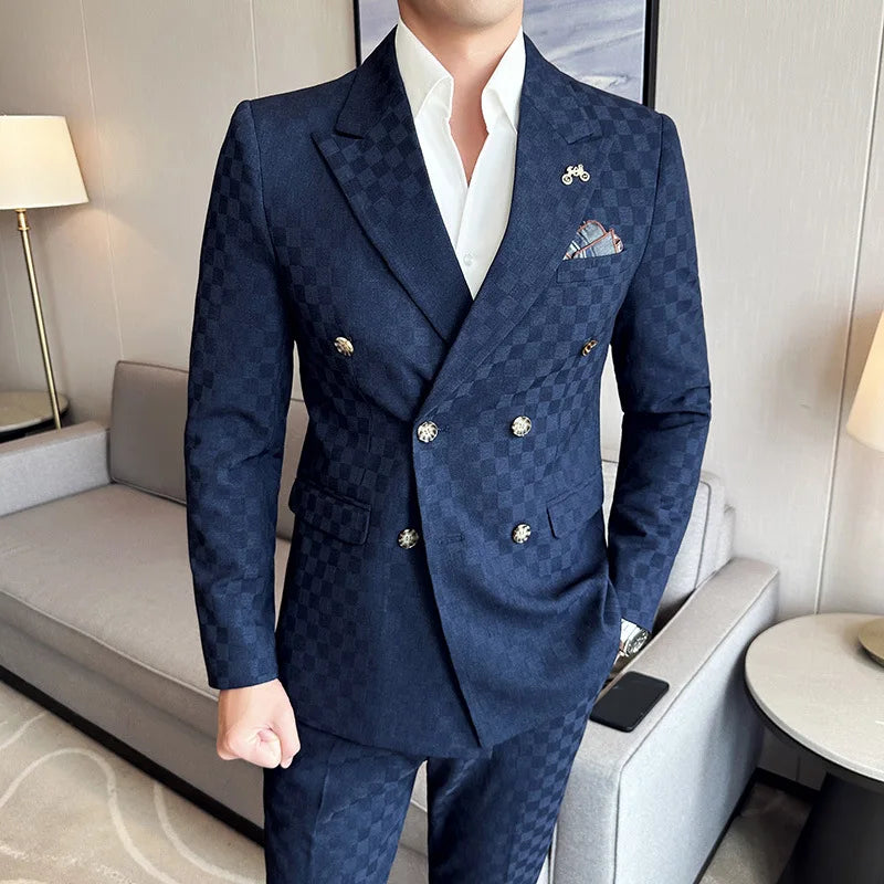 Luxury Checkered Double-Breasted Suit