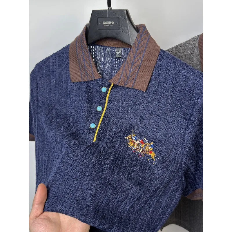 Embroidery Jacquard Knitted Polo Shirt
