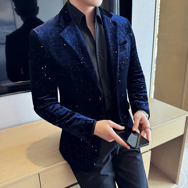 Velvet Splashed Slim Fit Solid Blazer