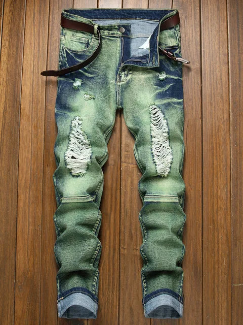 Fashion Washed Green Ripped Jeans